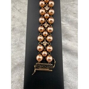 Vintage‎ Ross Simons Bracelet  Faux Pearl Rhinestone Pink 925 7.5"